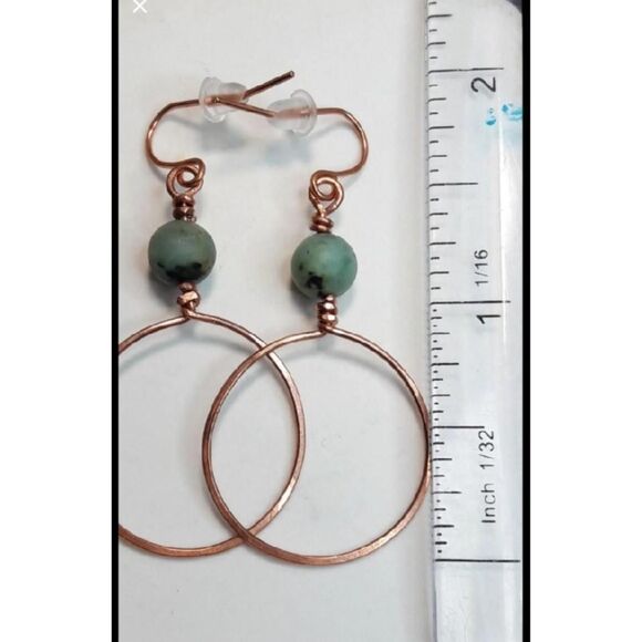 Artisan earrings  020# NEW bohemian African Turquoise Copper Bohemian indie hoop - Picture 3 of 5